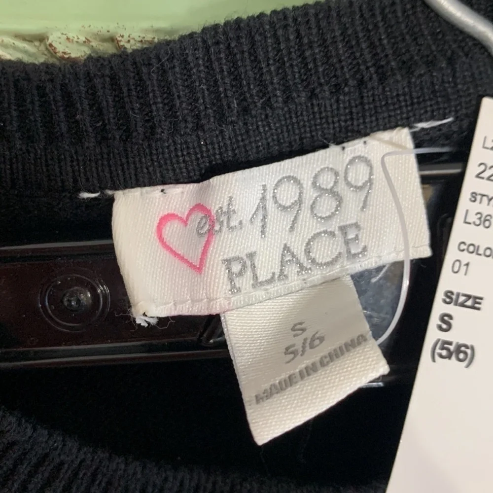 NWT the children’s place black crewneck pull over sweater silver sequin bow  top